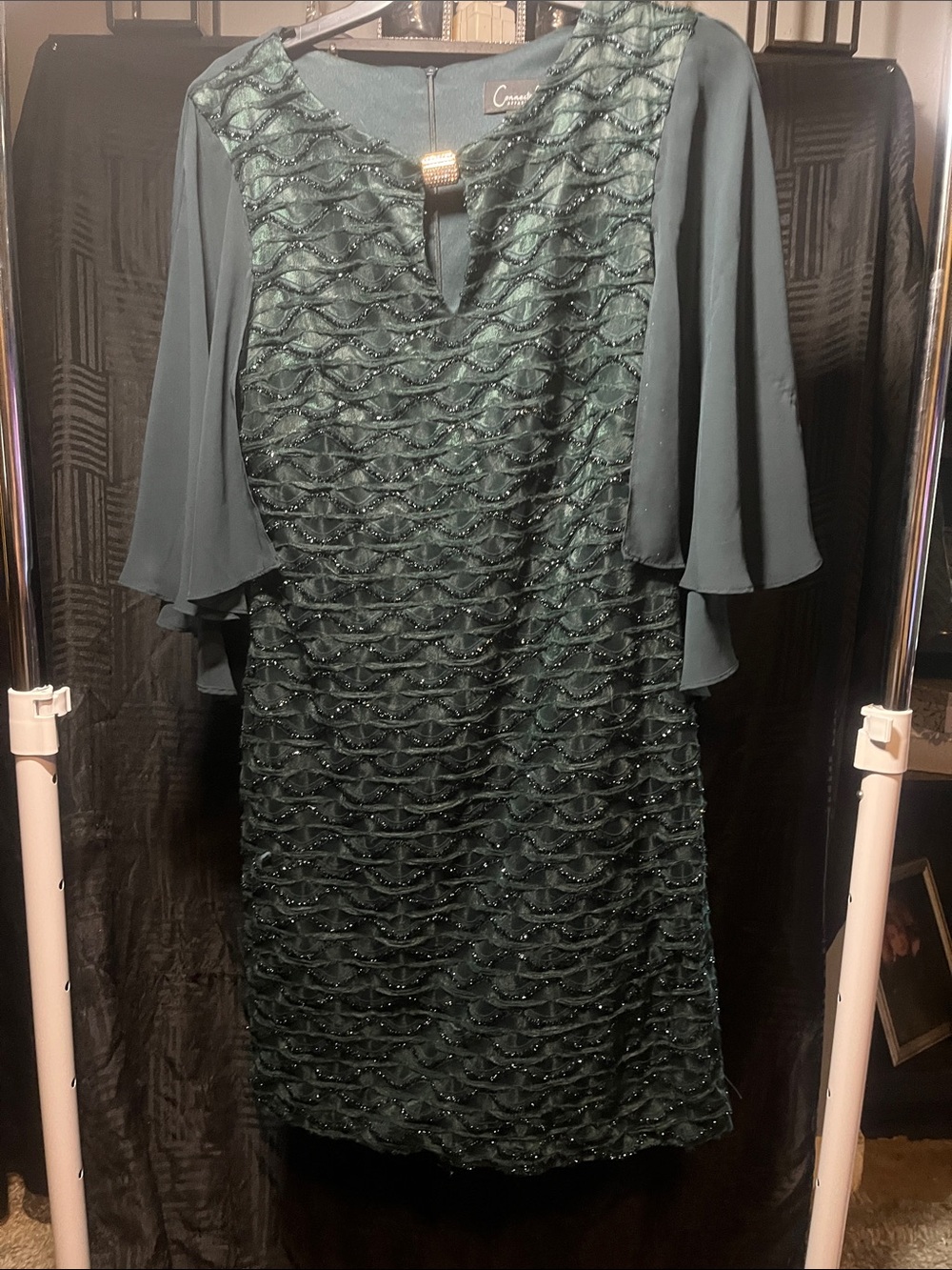 Connected apparel deep green beaded midi dress